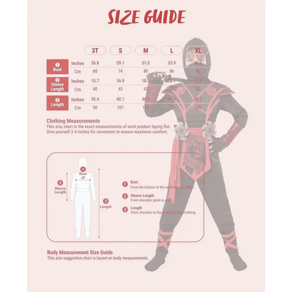 Ninja red dragon jumpsuit Halloween Costume youth XL 12 14 no weapons 7 peices